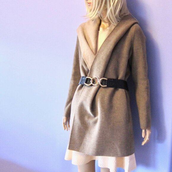 VINCE BROWN TAUPE DOUBLE FACE WOOL COCOON HOODED COAT - Picture 8 of 12